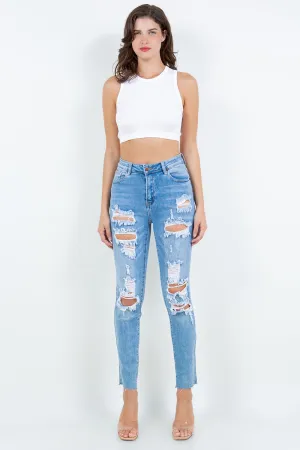 American Bazi High Waist Destroyed Straight Jeans