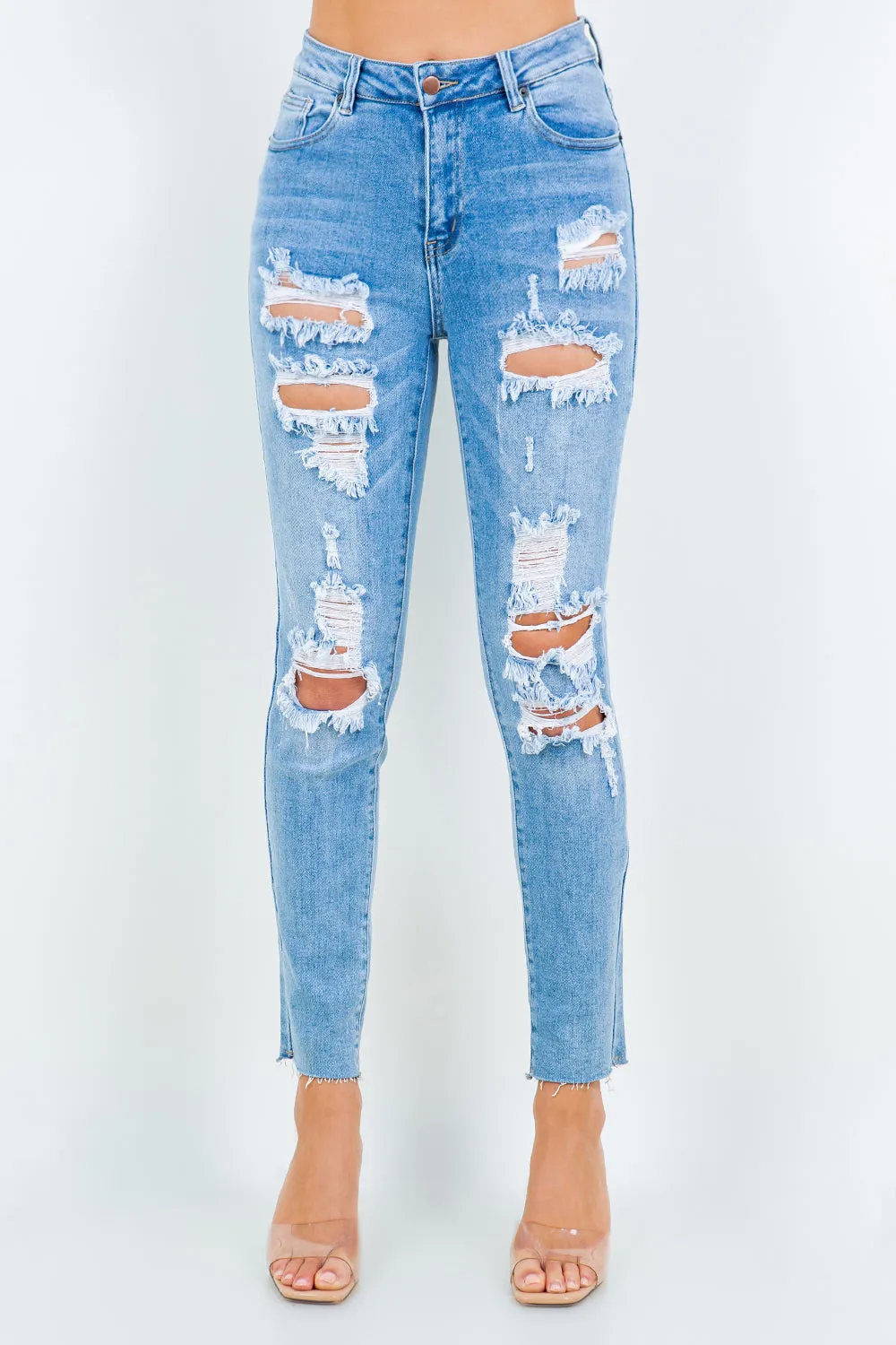 American Bazi High Waist Destroyed Straight Jeans