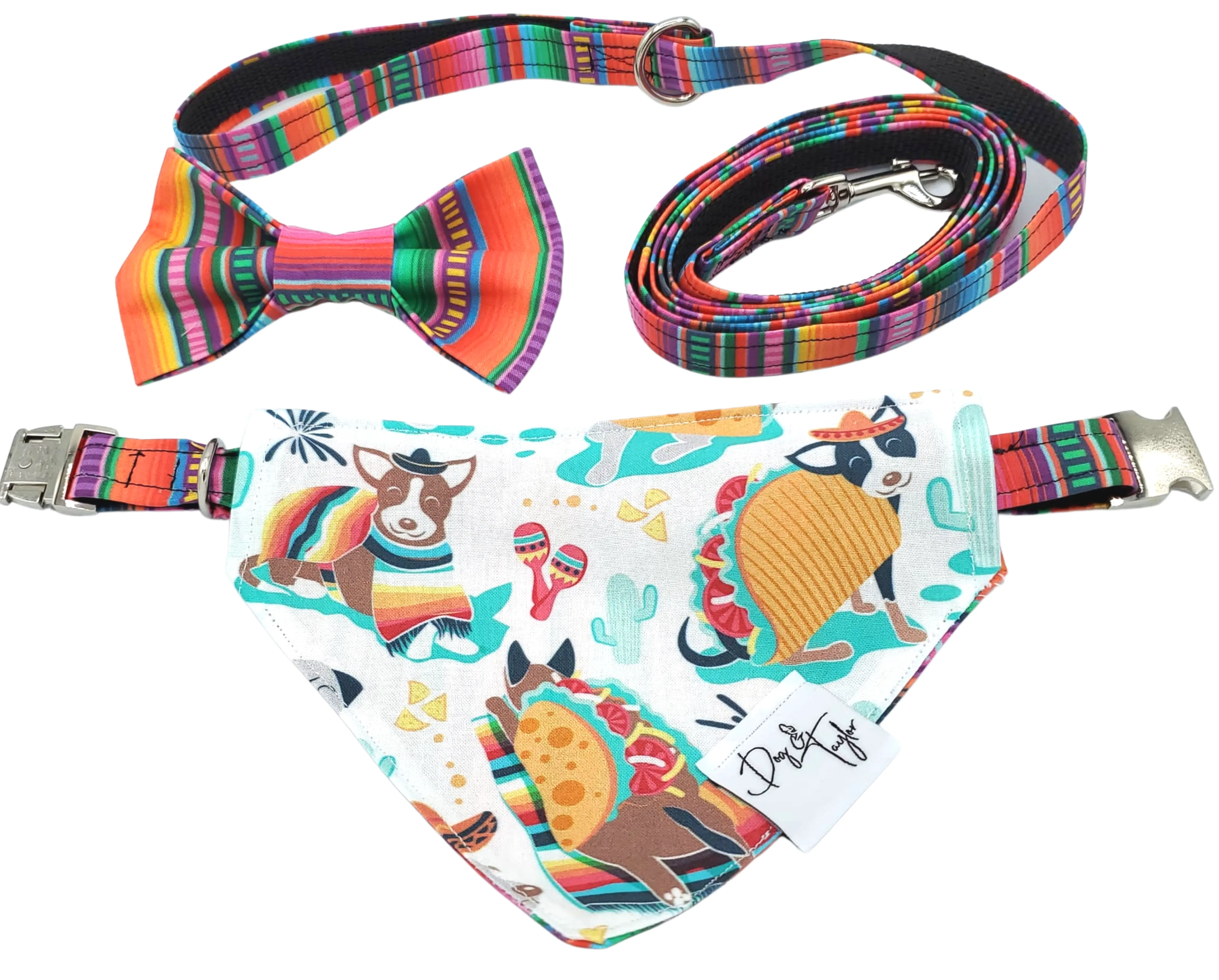 Ay, Chihuahua! Slip-on Bandana, Matching Bow   Collar   Leash (Set of 4)