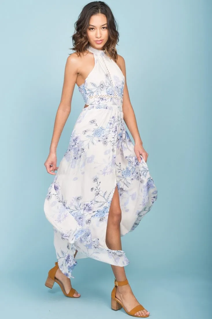 Baylor Floral Print Halter Maxi Dress Beige