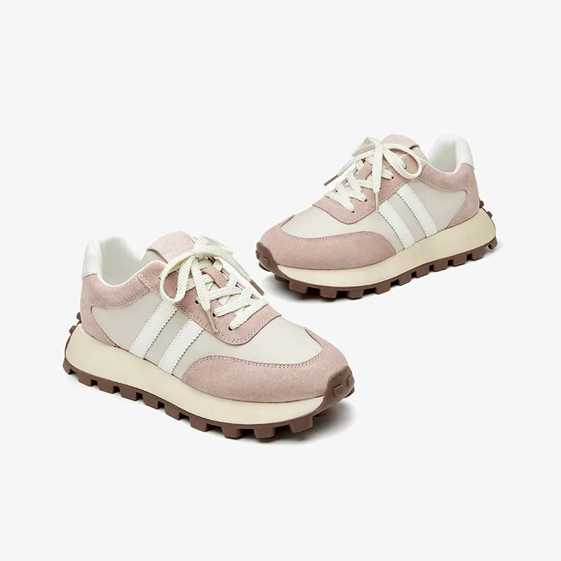 Beautoday Suede Lug Sole Chunky Sneakers with Round Toe Design for Women