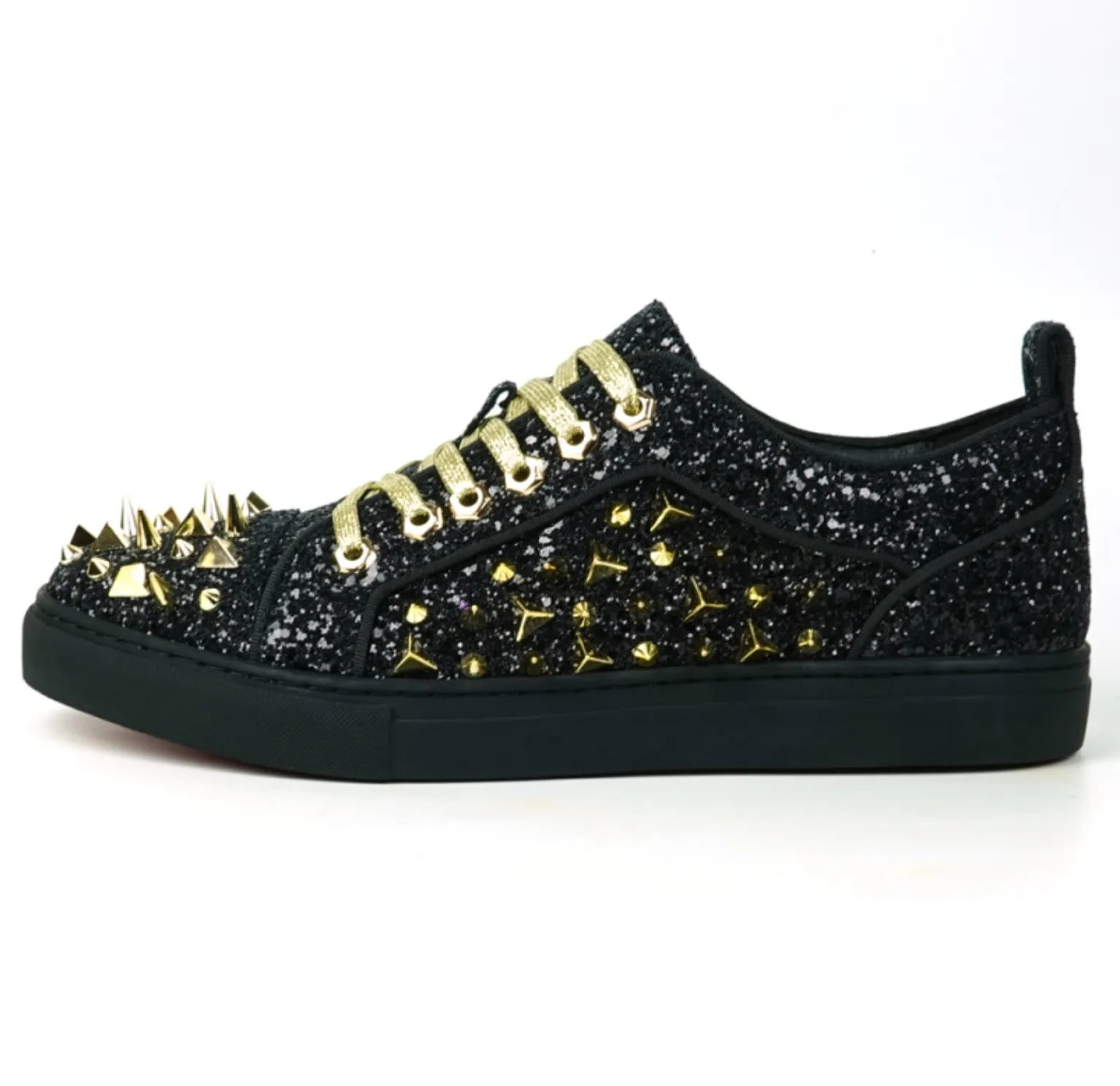 Black Glitter Black Spikes Low Cut Sneaker Encore by Fiesso
