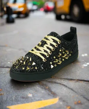 Black Glitter Black Spikes Low Cut Sneaker Encore by Fiesso