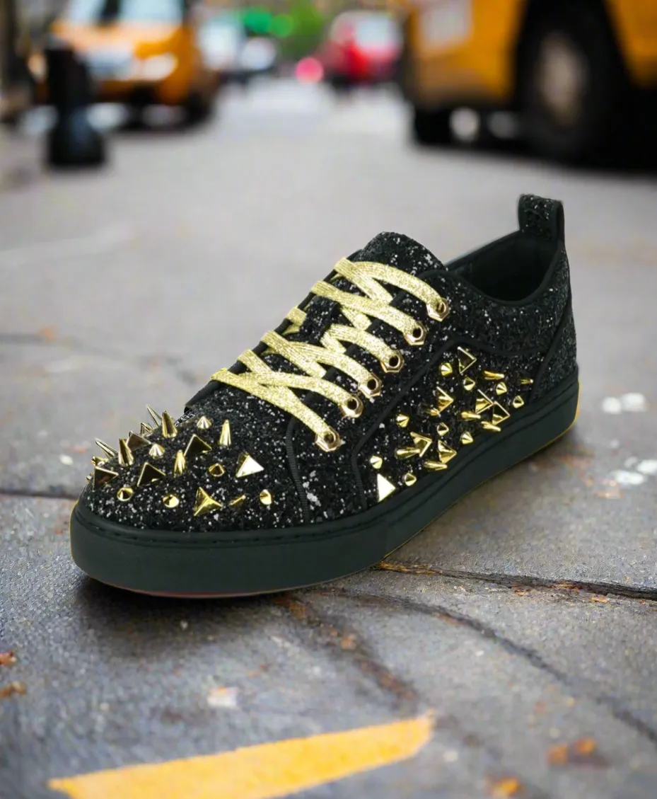 Black Glitter Black Spikes Low Cut Sneaker Encore by Fiesso