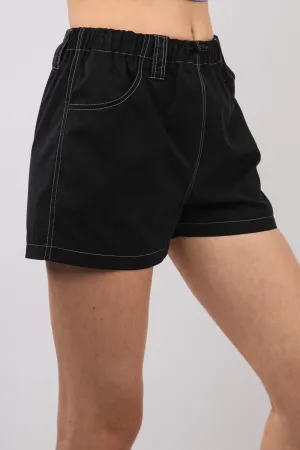 Black Utility Chic Contrast Stitch Shorts