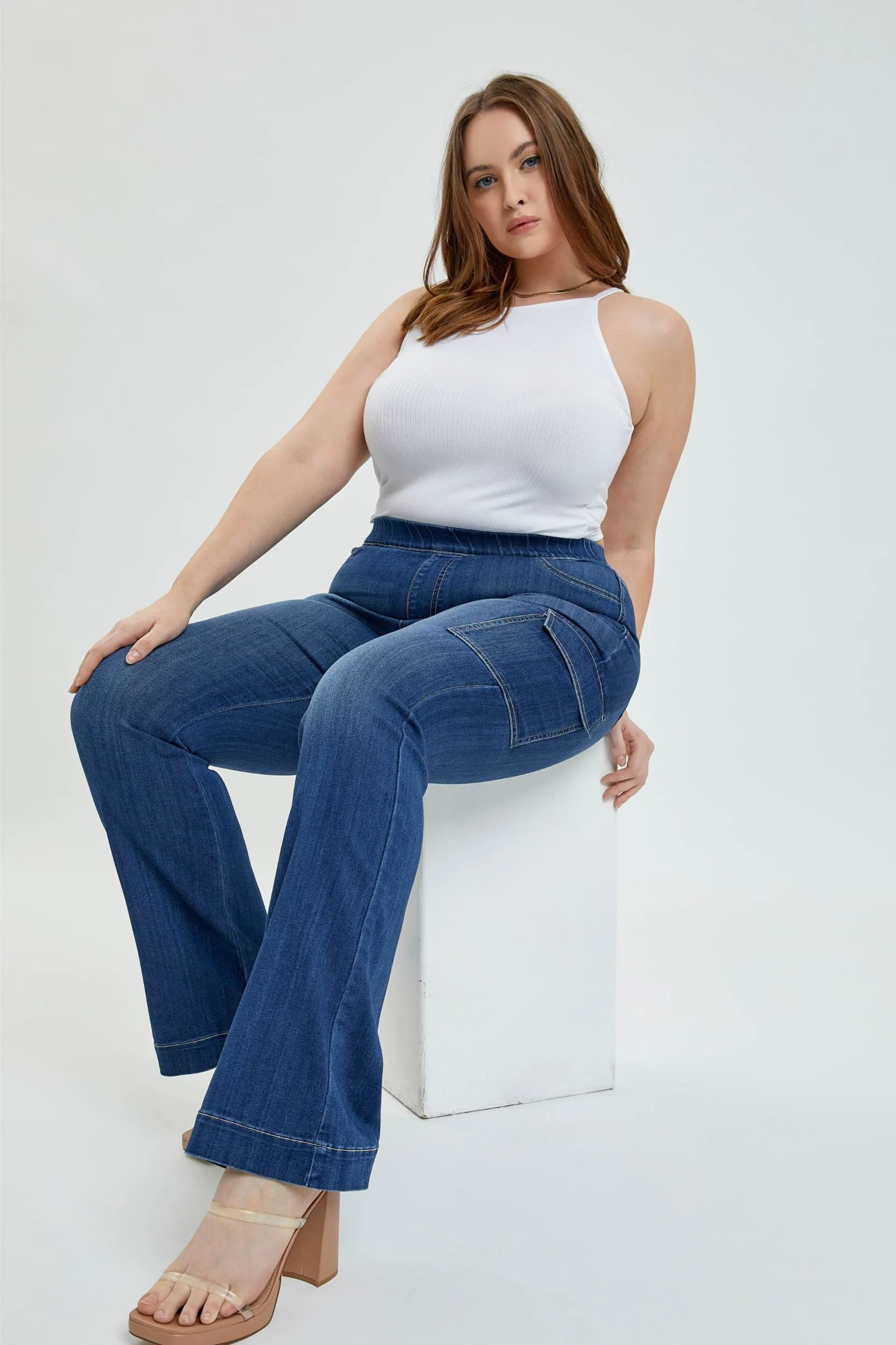 Cello Pull On Flare Jegging Cargo Jeans (plus)