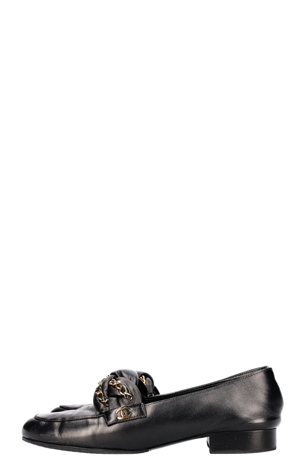 CHANEL Braided Chain Loafer Flats Black