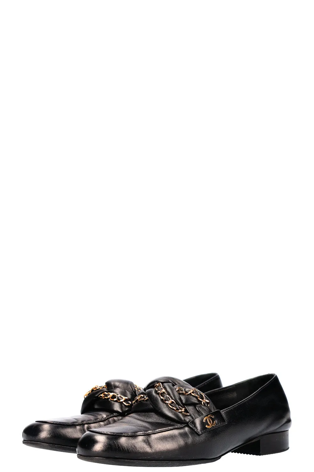 CHANEL Braided Chain Loafer Flats Black