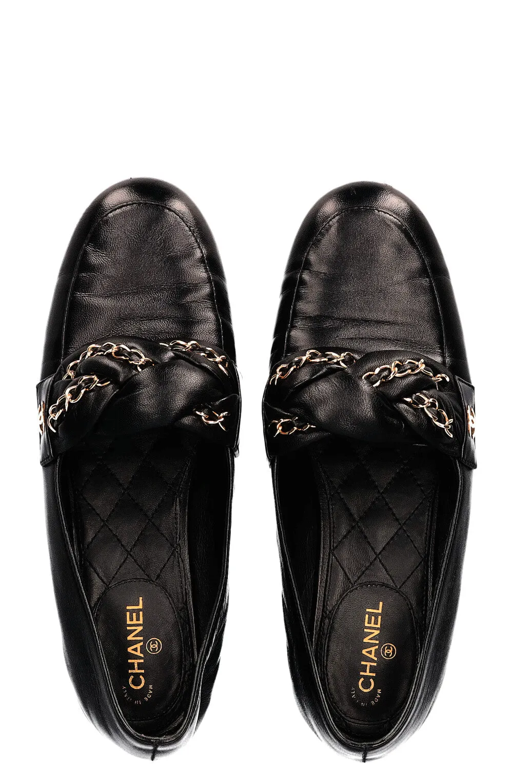 CHANEL Braided Chain Loafer Flats Black