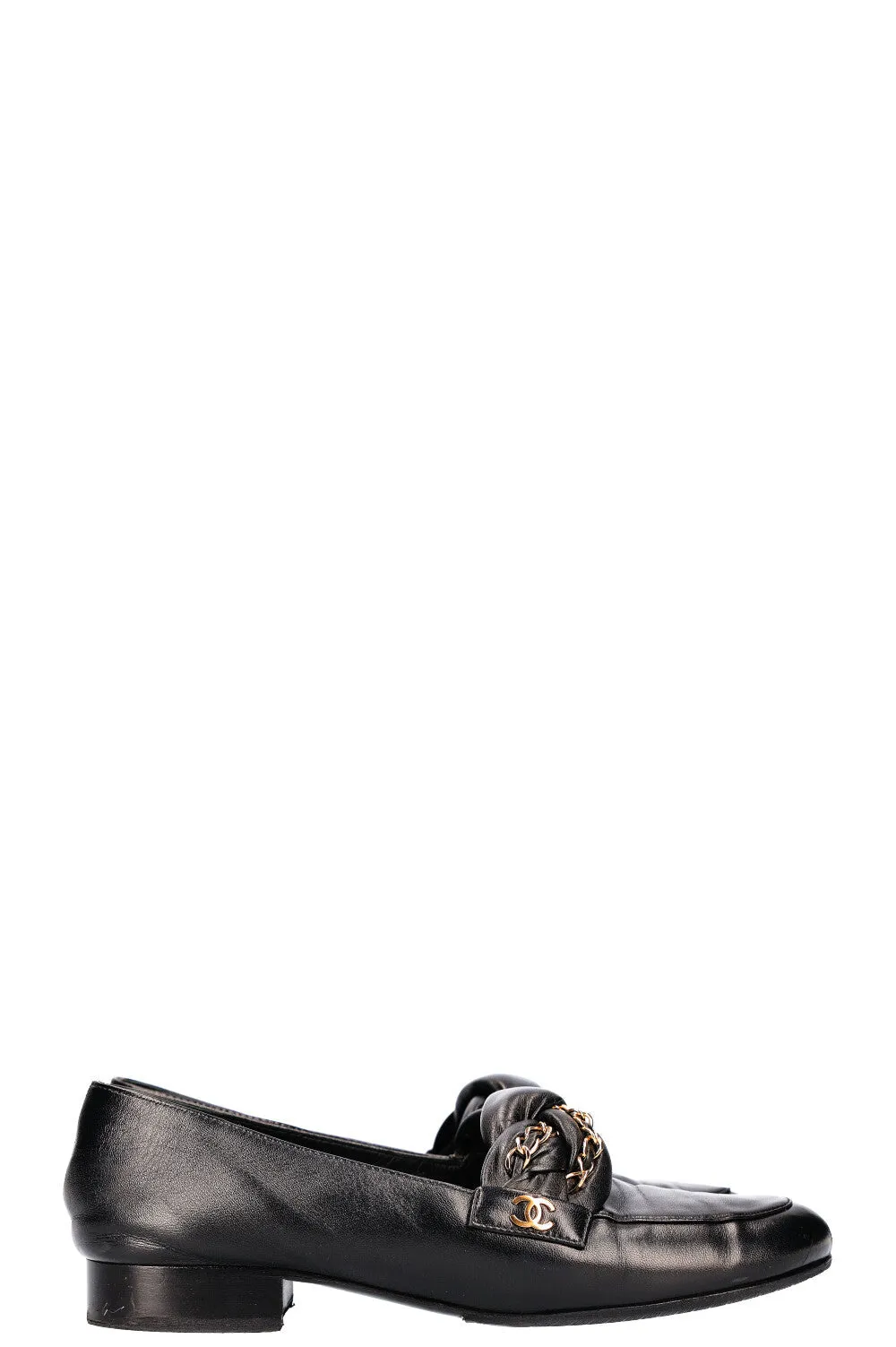 CHANEL Braided Chain Loafer Flats Black
