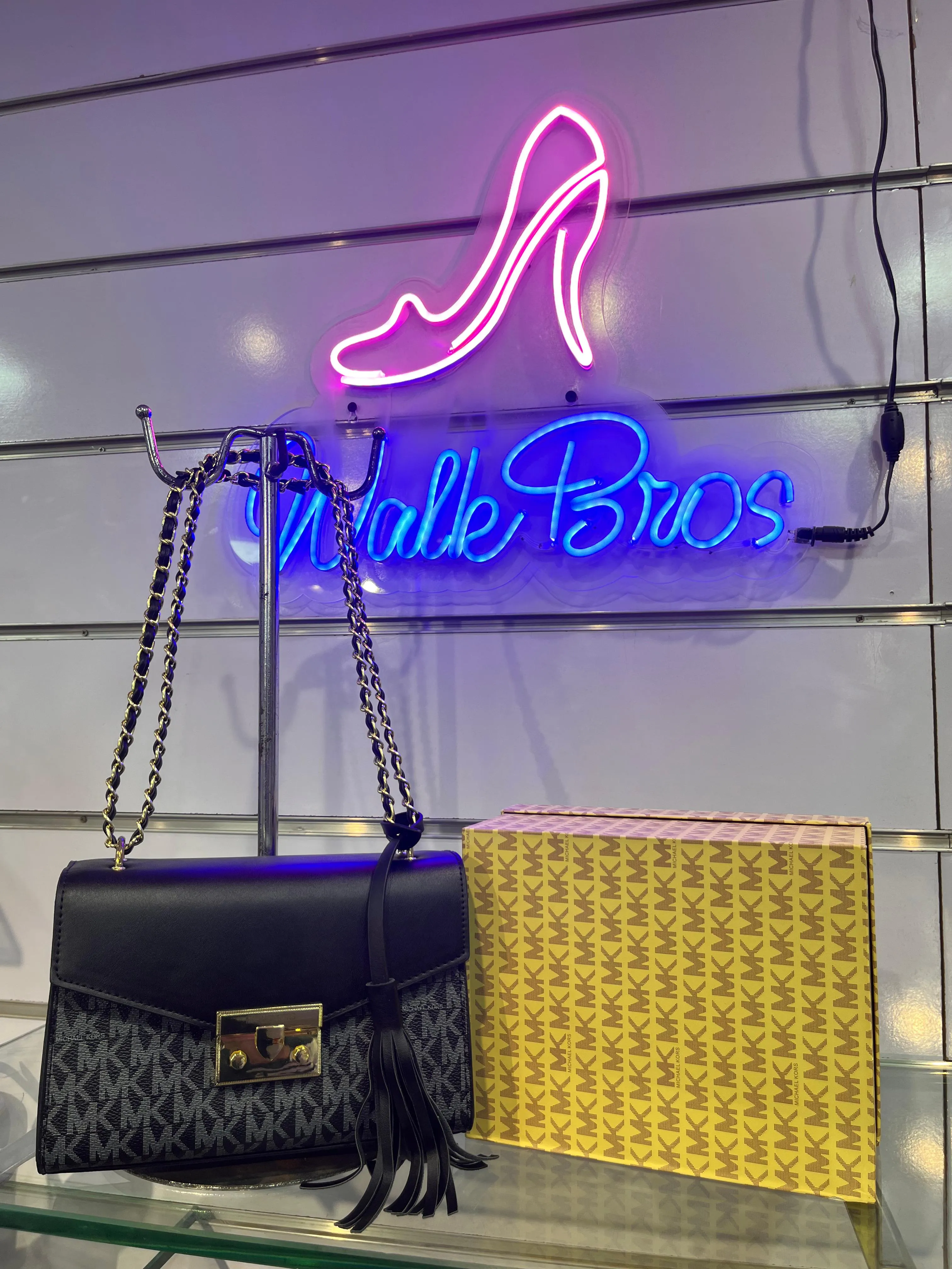 COMBO DEAL OF MK MICHAEL KORS ROSE MEDIUM  LOGO SHOULDER BAG AND FLAT PUMPS -  BLACK