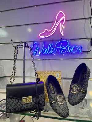 COMBO DEAL OF MK MICHAEL KORS ROSE MEDIUM  LOGO SHOULDER BAG AND FLAT PUMPS -  BLACK