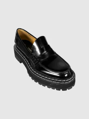 Contrast Stitch Lug Sole Loafers - Size 39