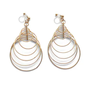 Dangle Gold Gradated Hoop Invisible Clip on Earrings