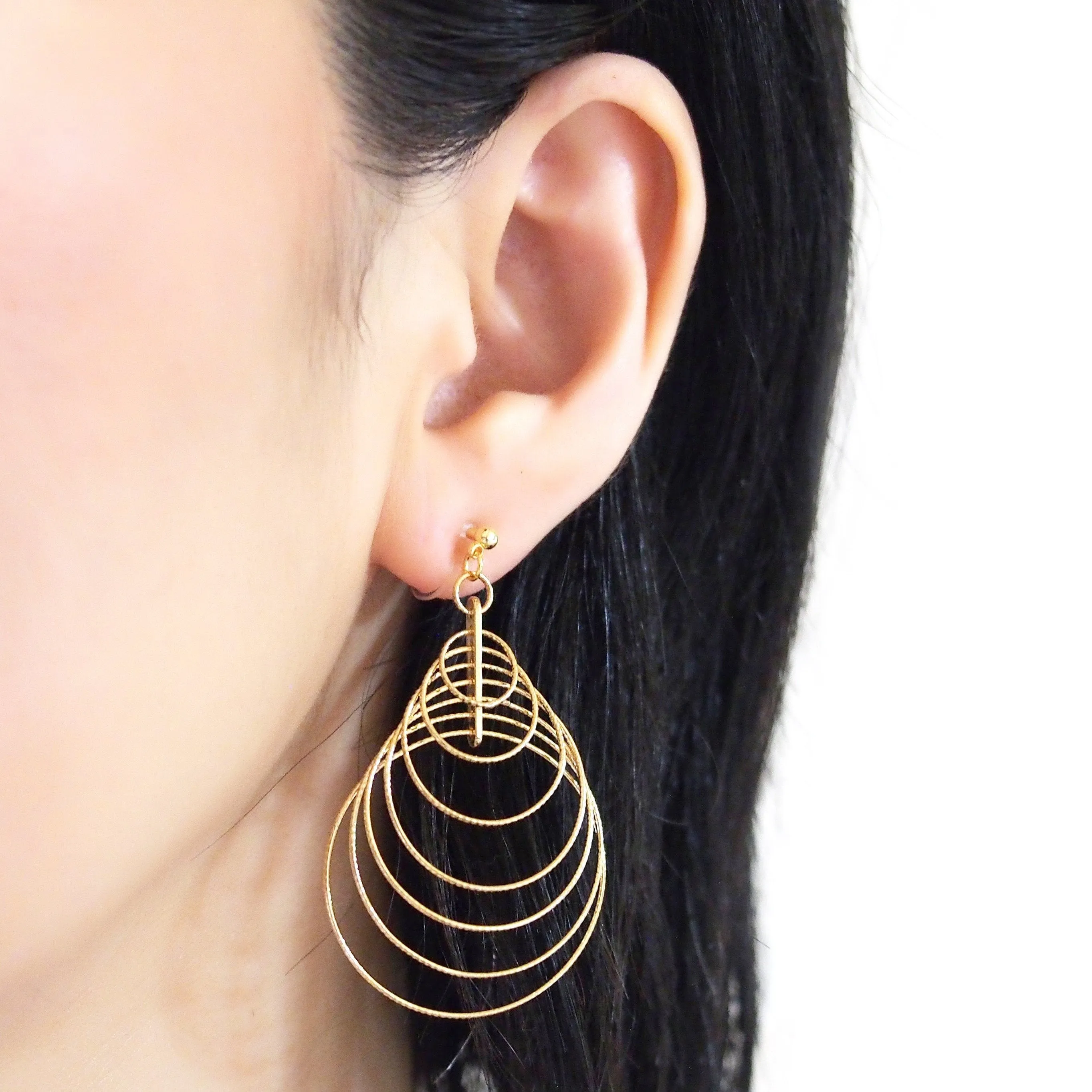 Dangle Gold Gradated Hoop Invisible Clip on Earrings