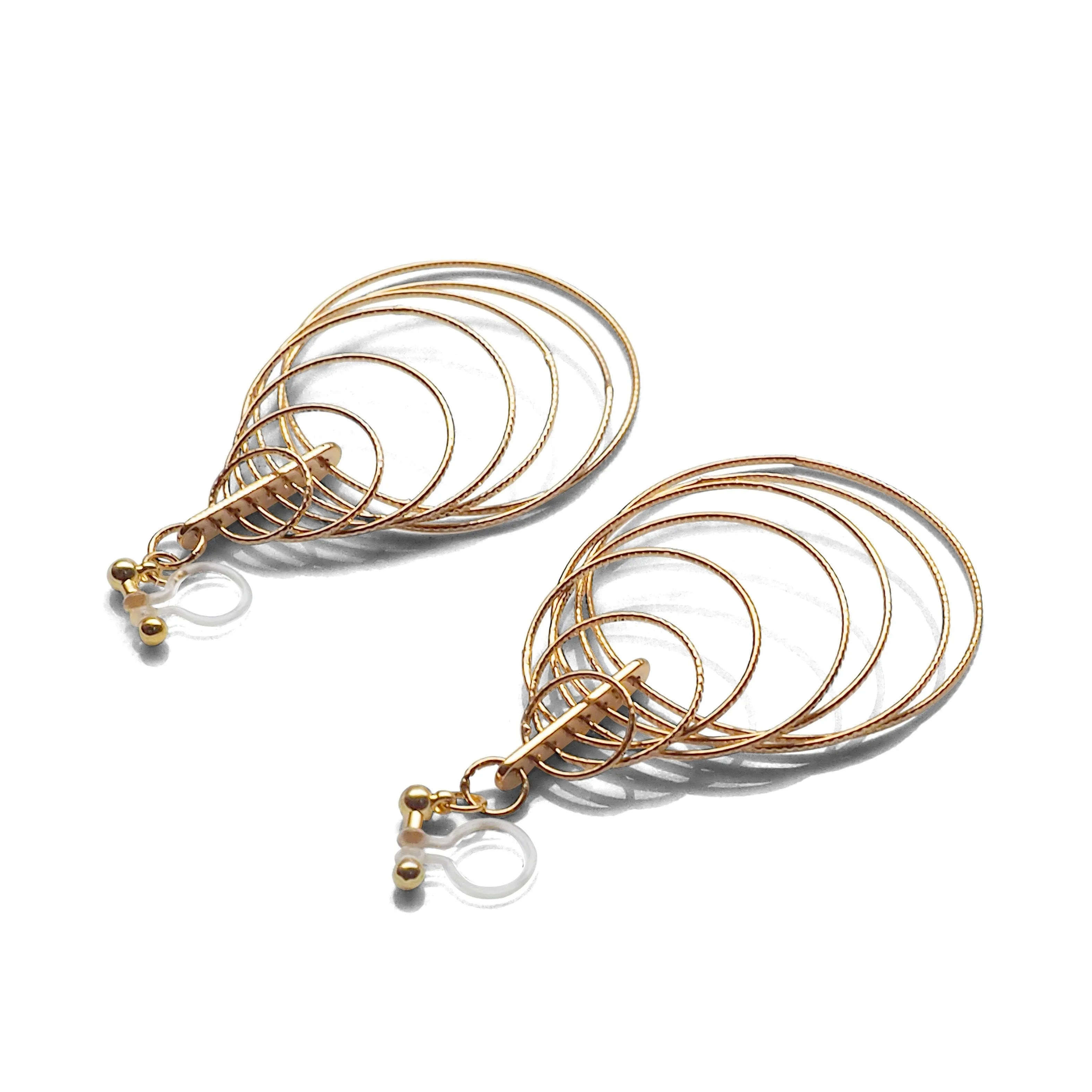 Dangle Gold Gradated Hoop Invisible Clip on Earrings