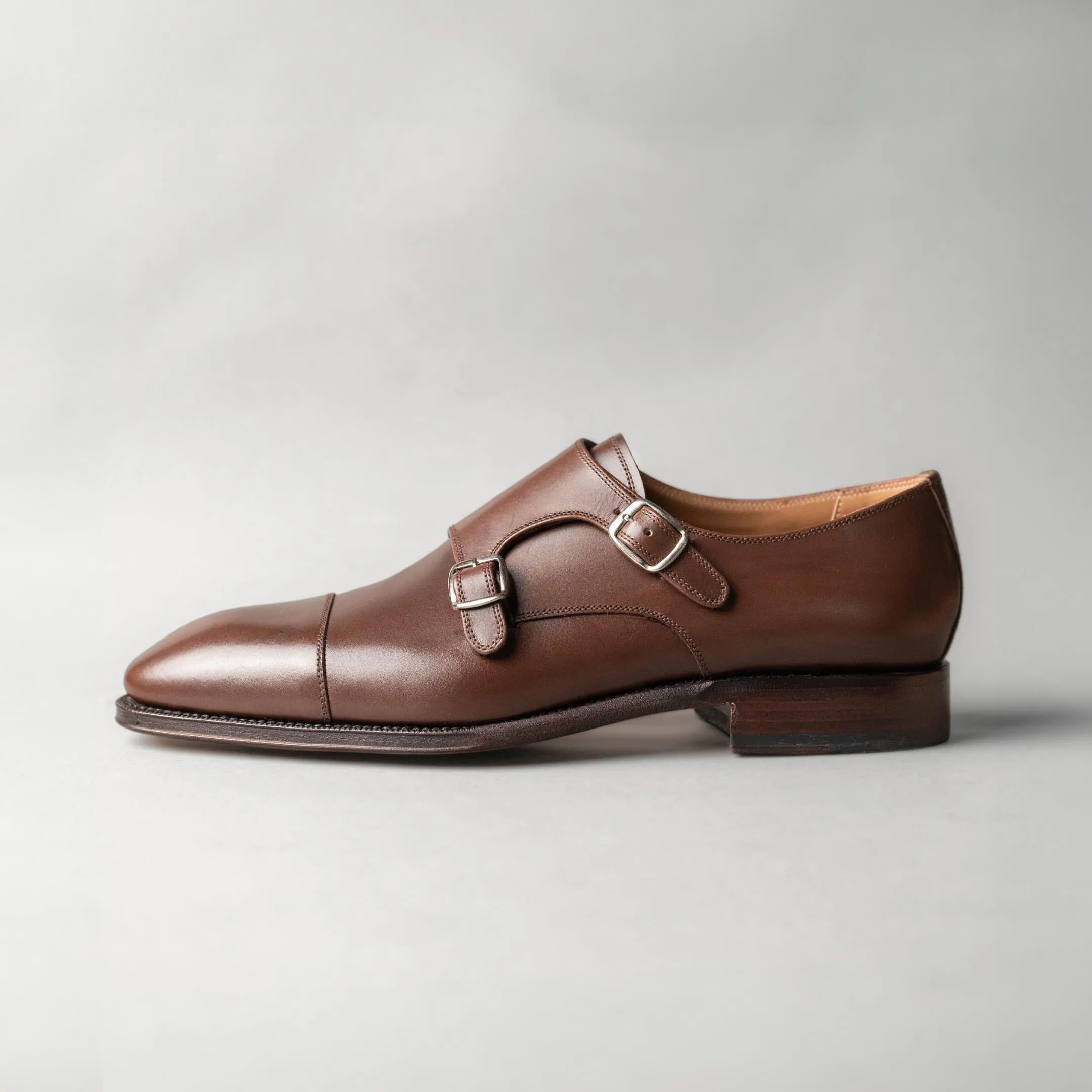 Double Monk Strap in Dark Brown Box Calf Leather