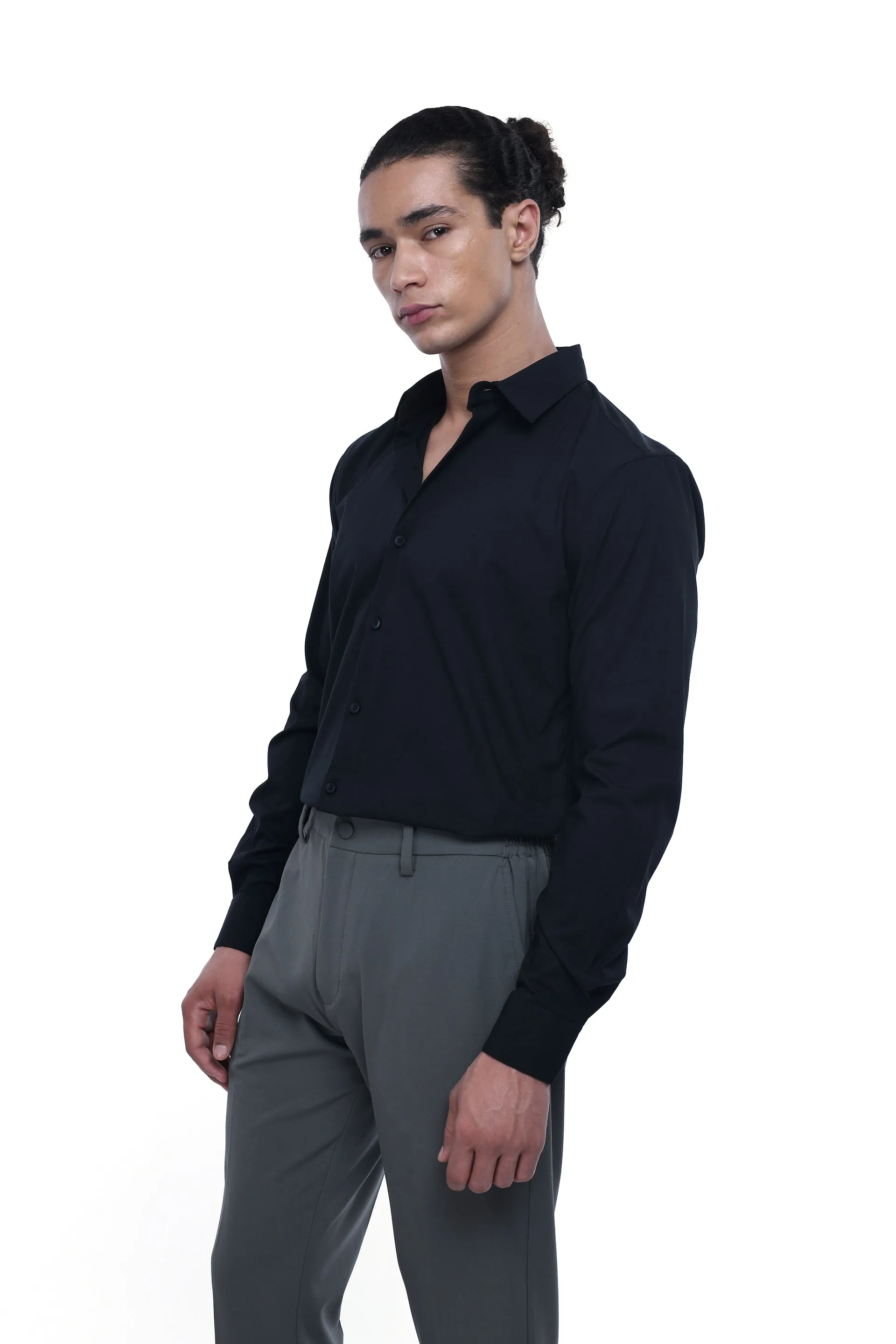 EASY IRON STRETCH SHIRT IN BLACK
