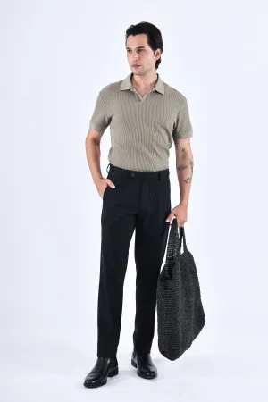 EASY IRON STRIPED FORMAL PANTS IN GREEN
