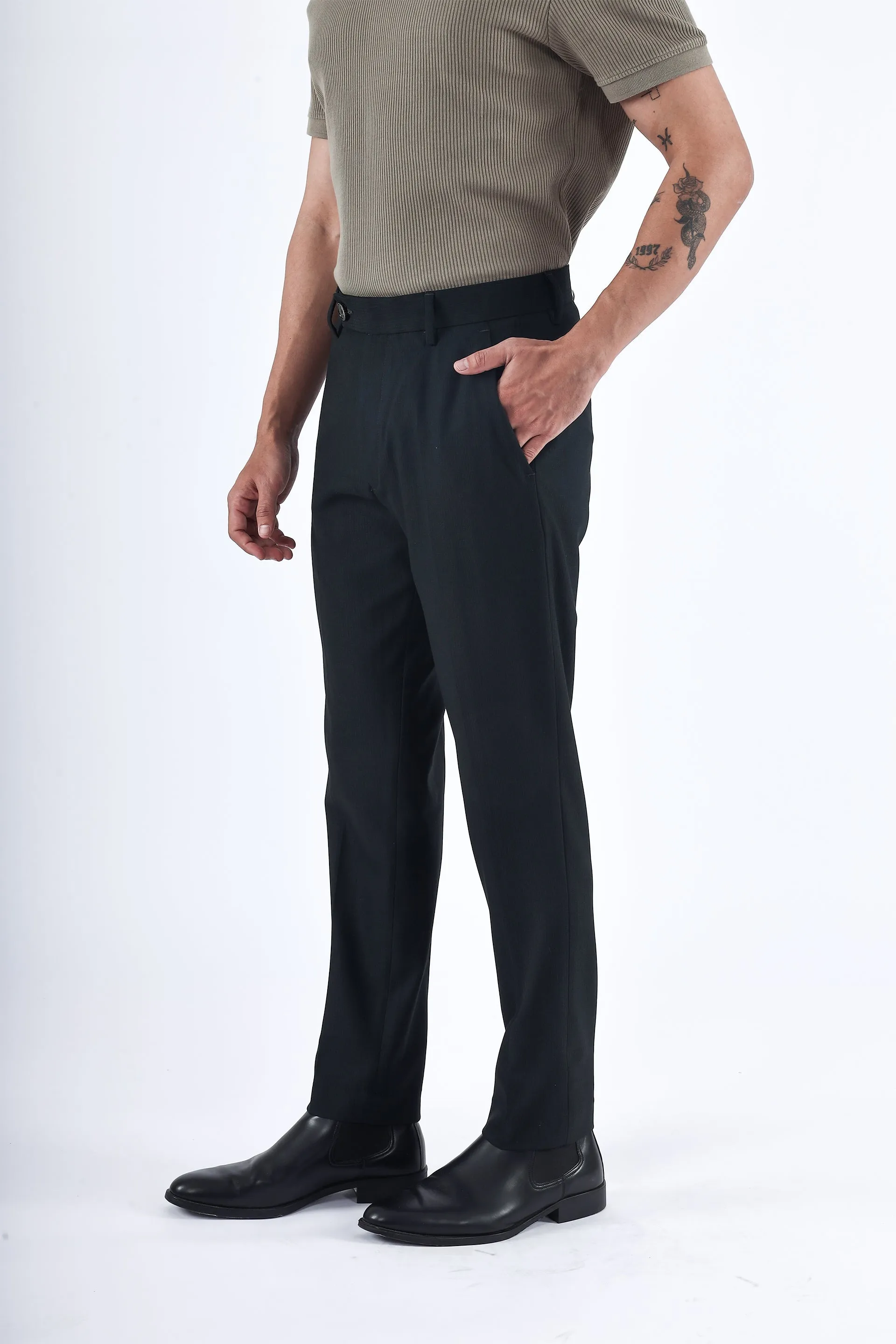 EASY IRON STRIPED FORMAL PANTS IN GREEN