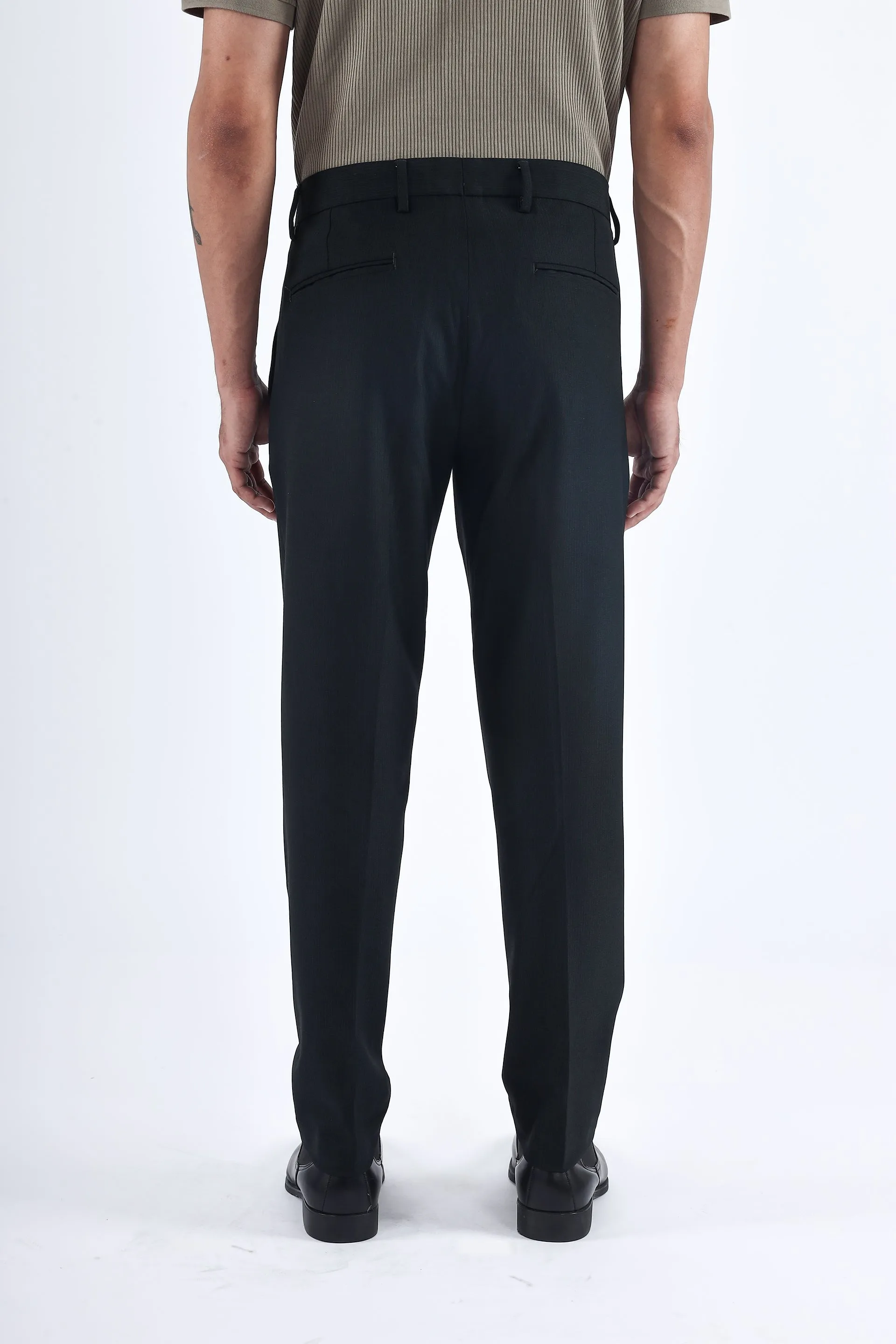 EASY IRON STRIPED FORMAL PANTS IN GREEN