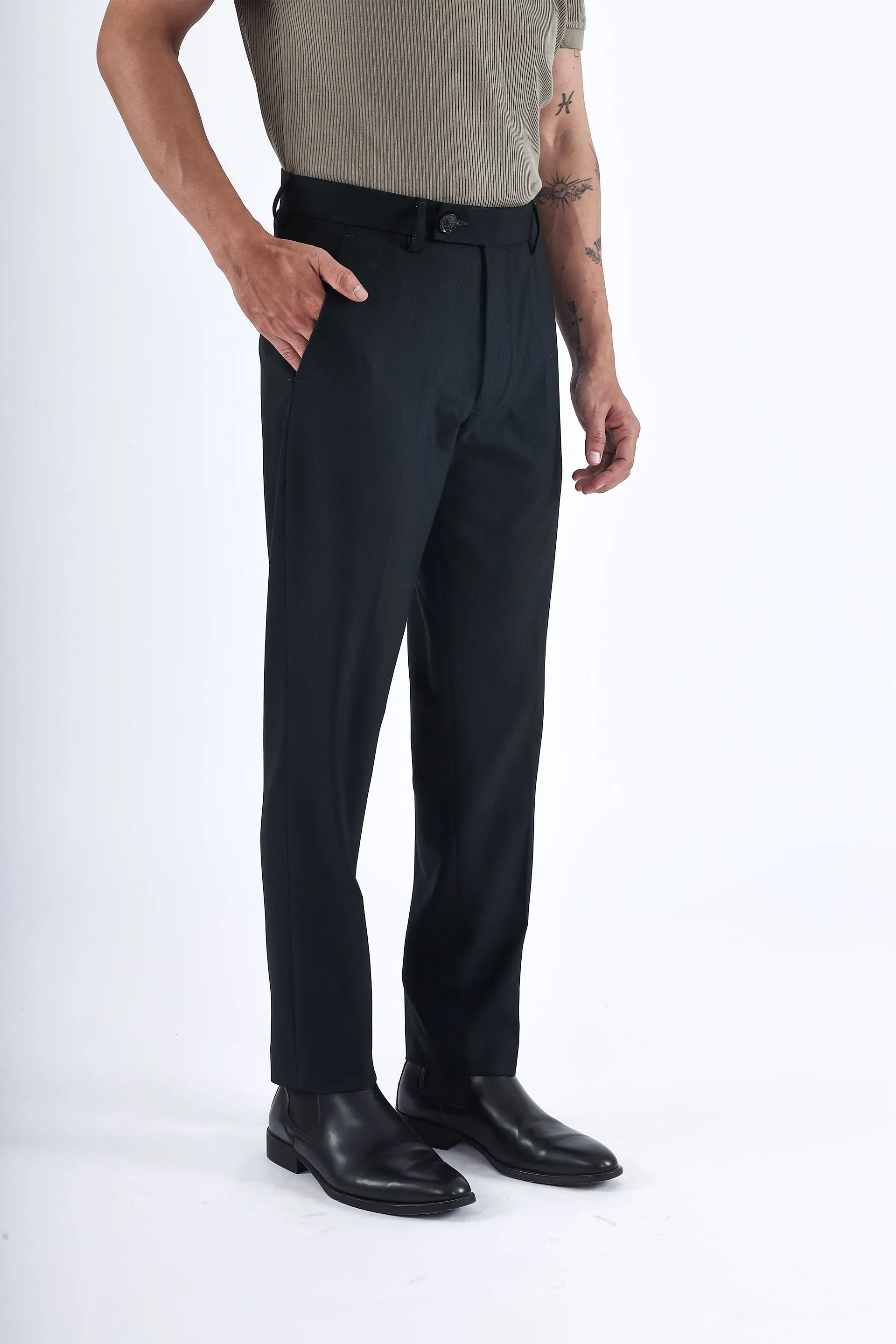 EASY IRON STRIPED FORMAL PANTS IN GREEN