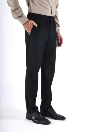 EASY IRON TEXTURED TAILORED TROUSERS IN BLACK