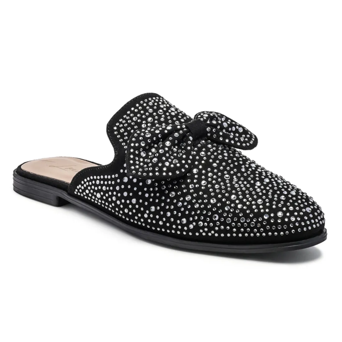 Embellished Casual Bow Mules in Black