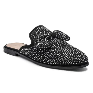 Embellished Casual Bow Mules in Black