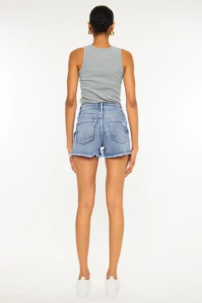 Explore More Collection - Kancan Distressed Raw Hem Denim Shorts