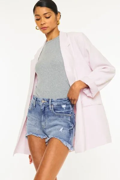 Explore More Collection - Kancan Distressed Raw Hem Denim Shorts