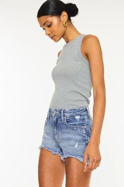 Explore More Collection - Kancan Distressed Raw Hem Denim Shorts