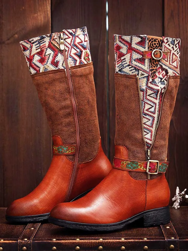 Geometric Patterns Embroidered Handmade Retro Boots