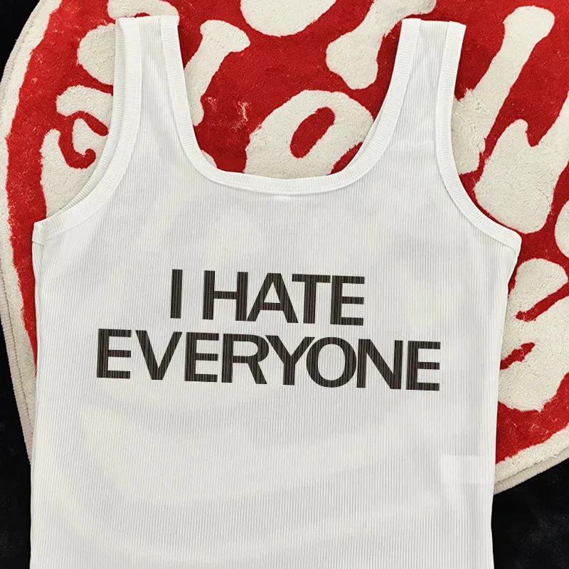 Harajuku Vintage Tank Top: 'I Hate Everyone' Print From Kawaii Stop