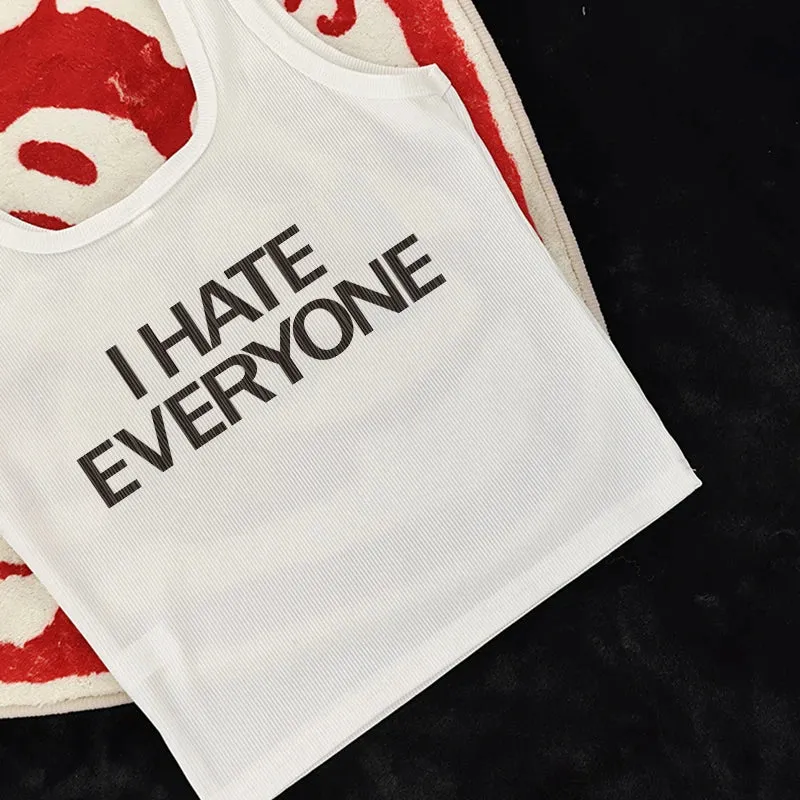Harajuku Vintage Tank Top: 'I Hate Everyone' Print From Kawaii Stop