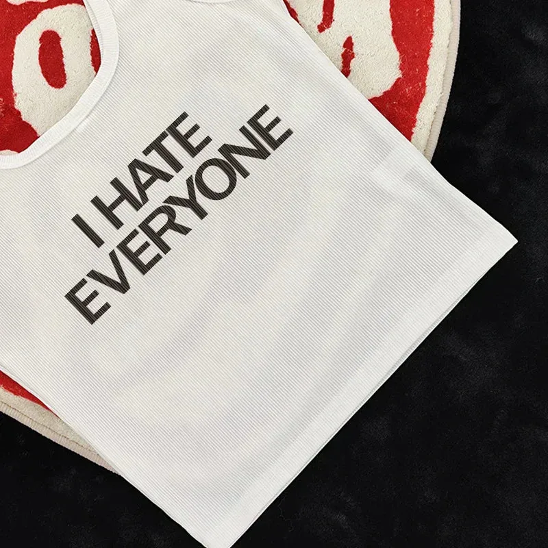 Harajuku Vintage Tank Top: 'I Hate Everyone' Print From Kawaii Stop