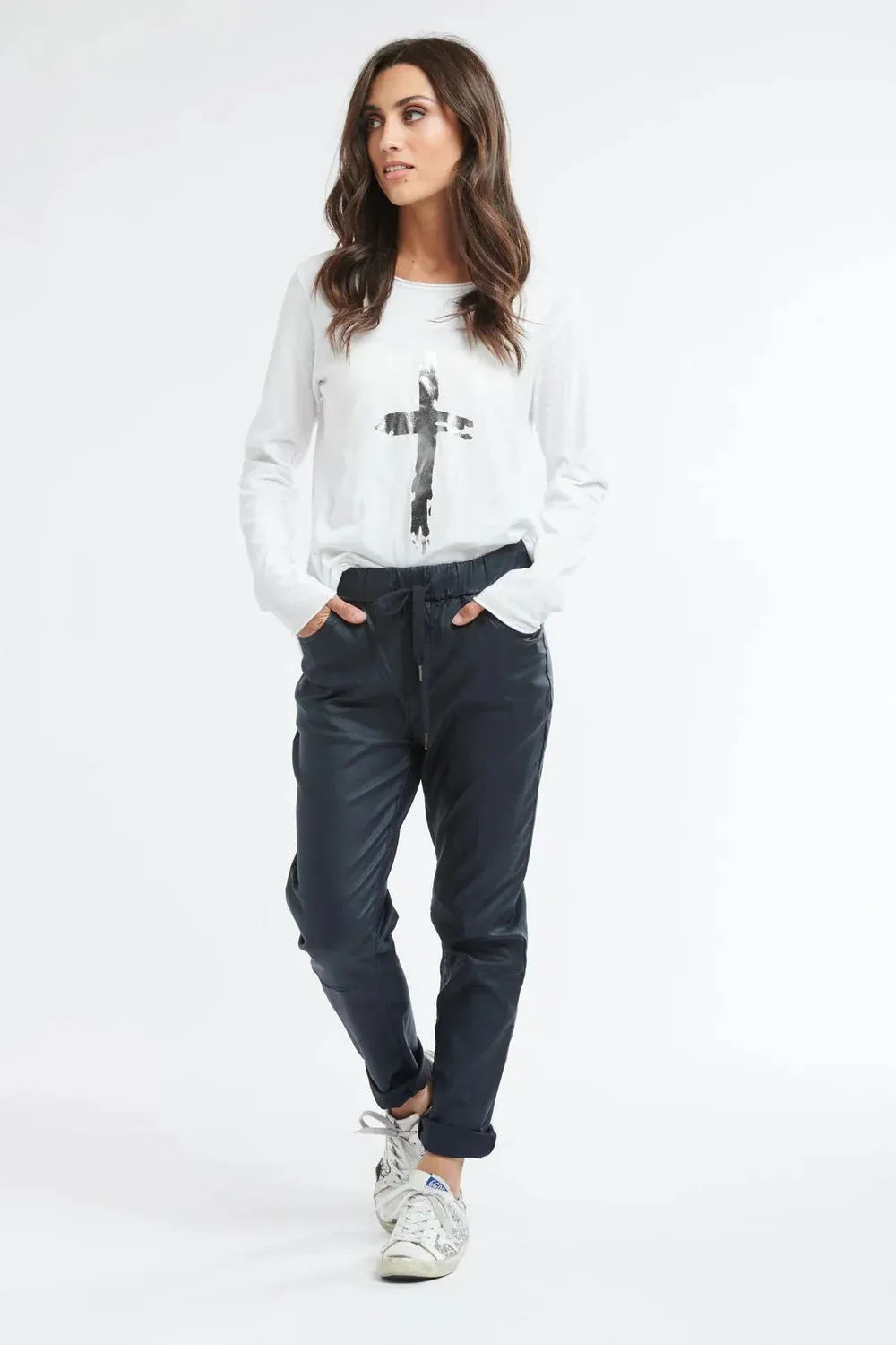 ITALIAN STAR - Navy coated jogger pant! 10