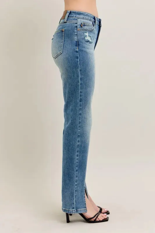 Judy Blue Full Size High Waist Vintage Wash Front Seam & Slit Straight Plus Size