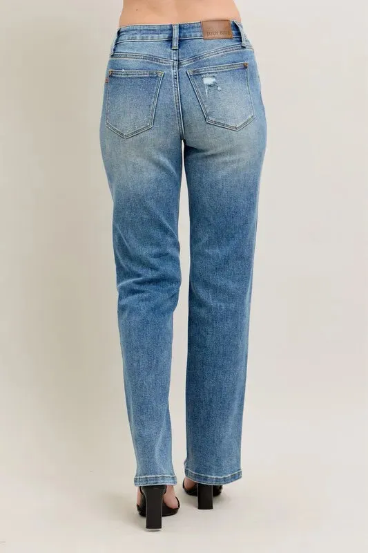 Judy Blue Full Size High Waist Vintage Wash Front Seam & Slit Straight Plus Size