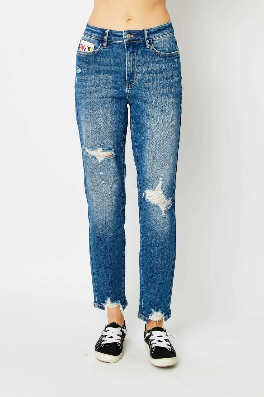 Judy Blue  Medium Blue Distressed Slim Jeans
