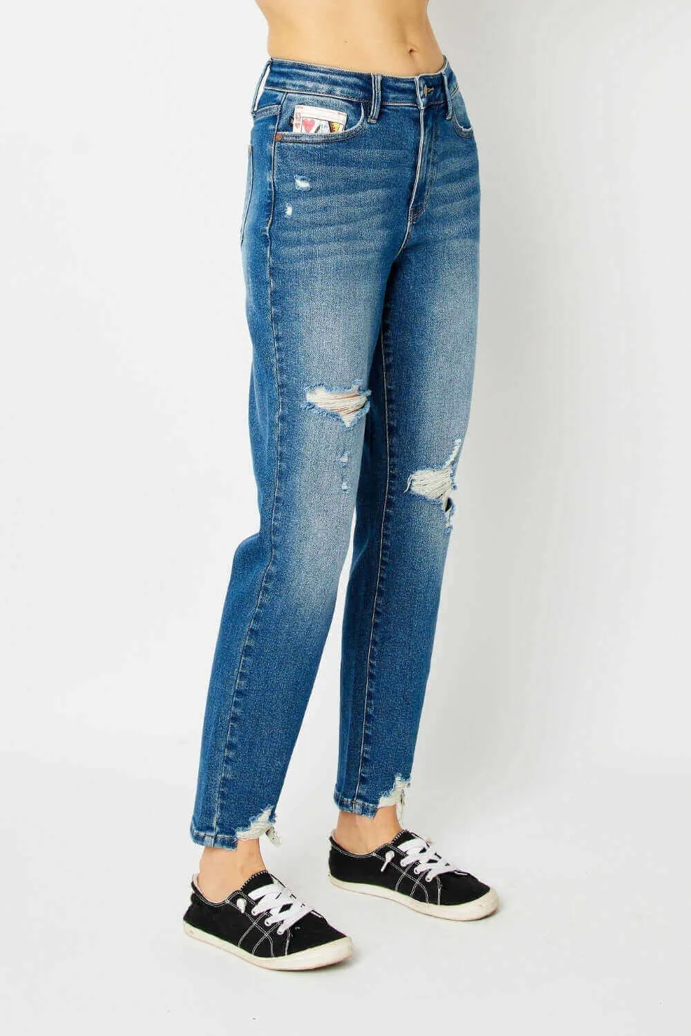 Judy Blue  Medium Blue Distressed Slim Jeans