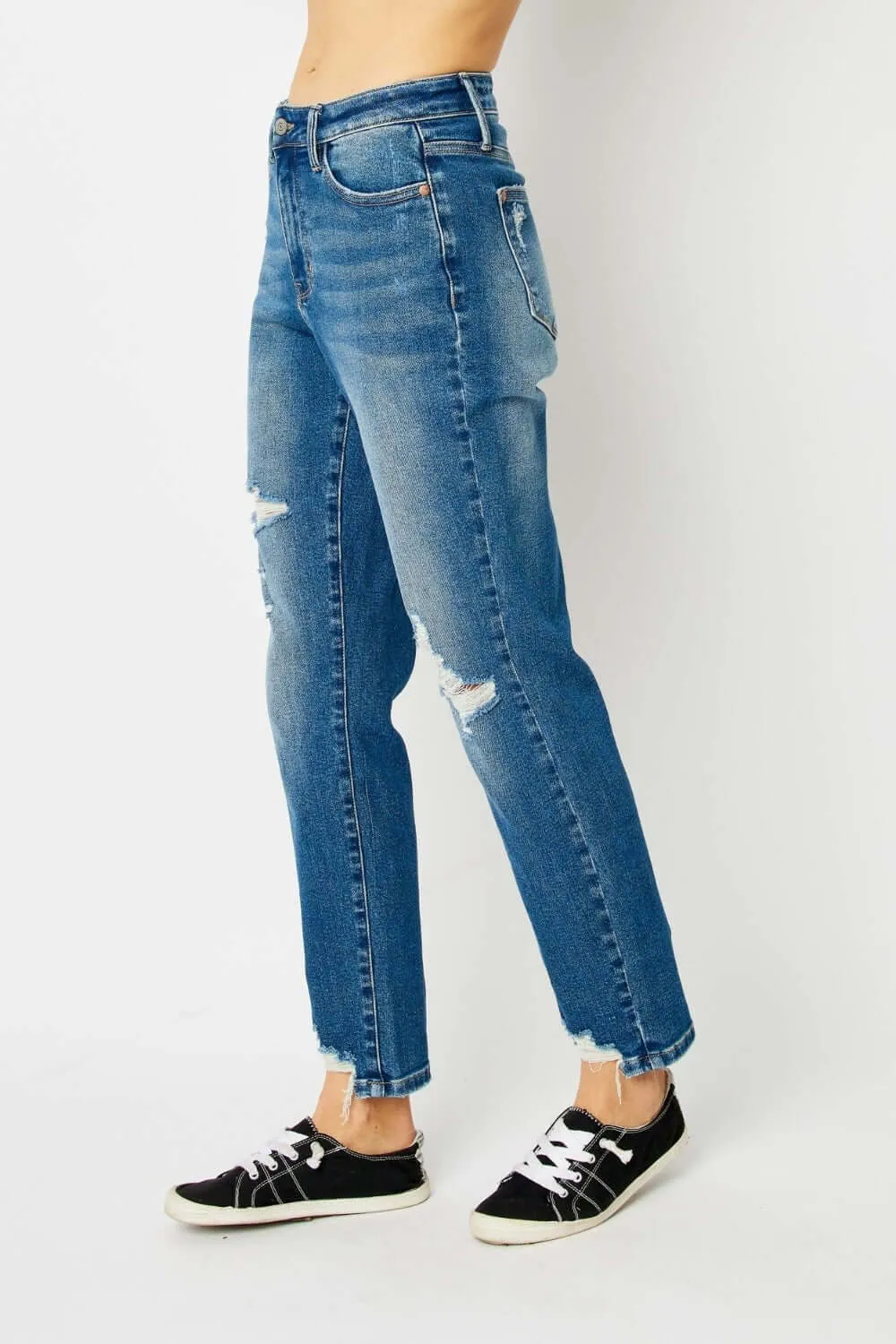 Judy Blue  Medium Blue Distressed Slim Jeans