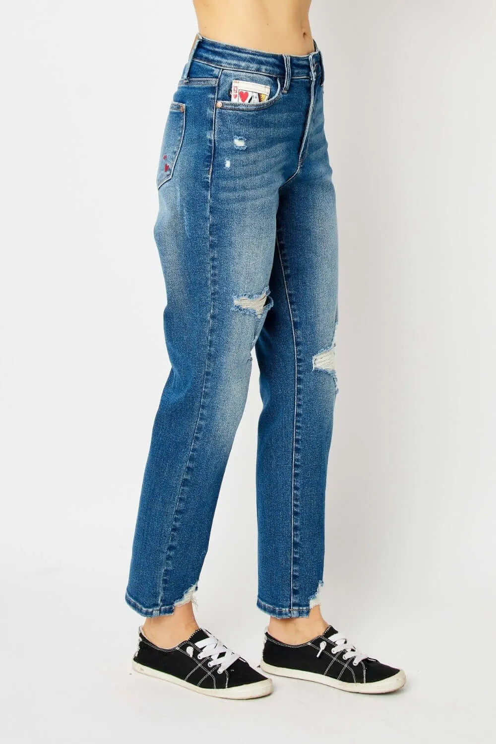 Judy Blue  Medium Blue Distressed Slim Jeans