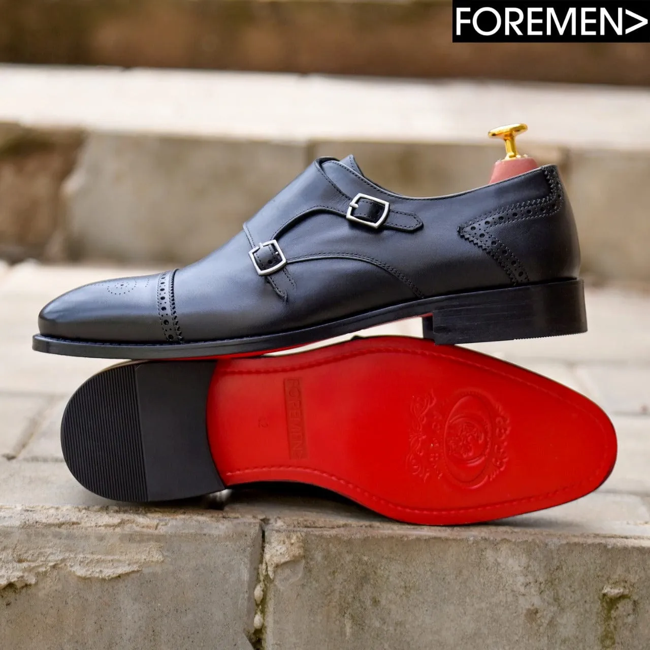 LUCIAN | Black Leather Sole Monkstraps