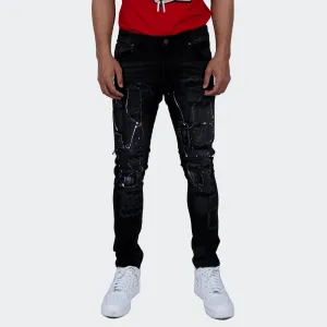 Men's TWO MILL TWENTY "Jackson" Slim Fit Distressed Denim Jeans Black Wash
