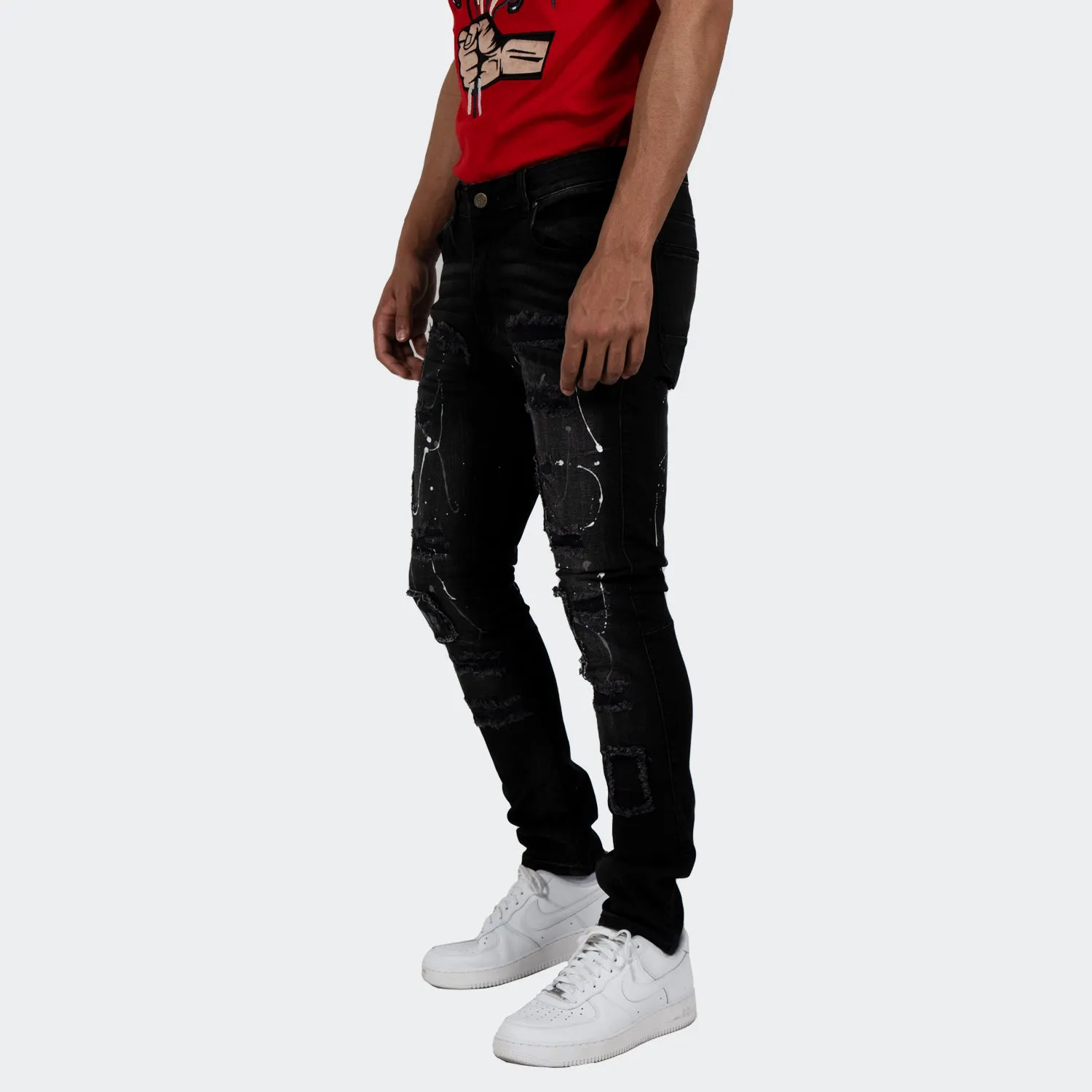 Men's TWO MILL TWENTY "Jackson" Slim Fit Distressed Denim Jeans Black Wash