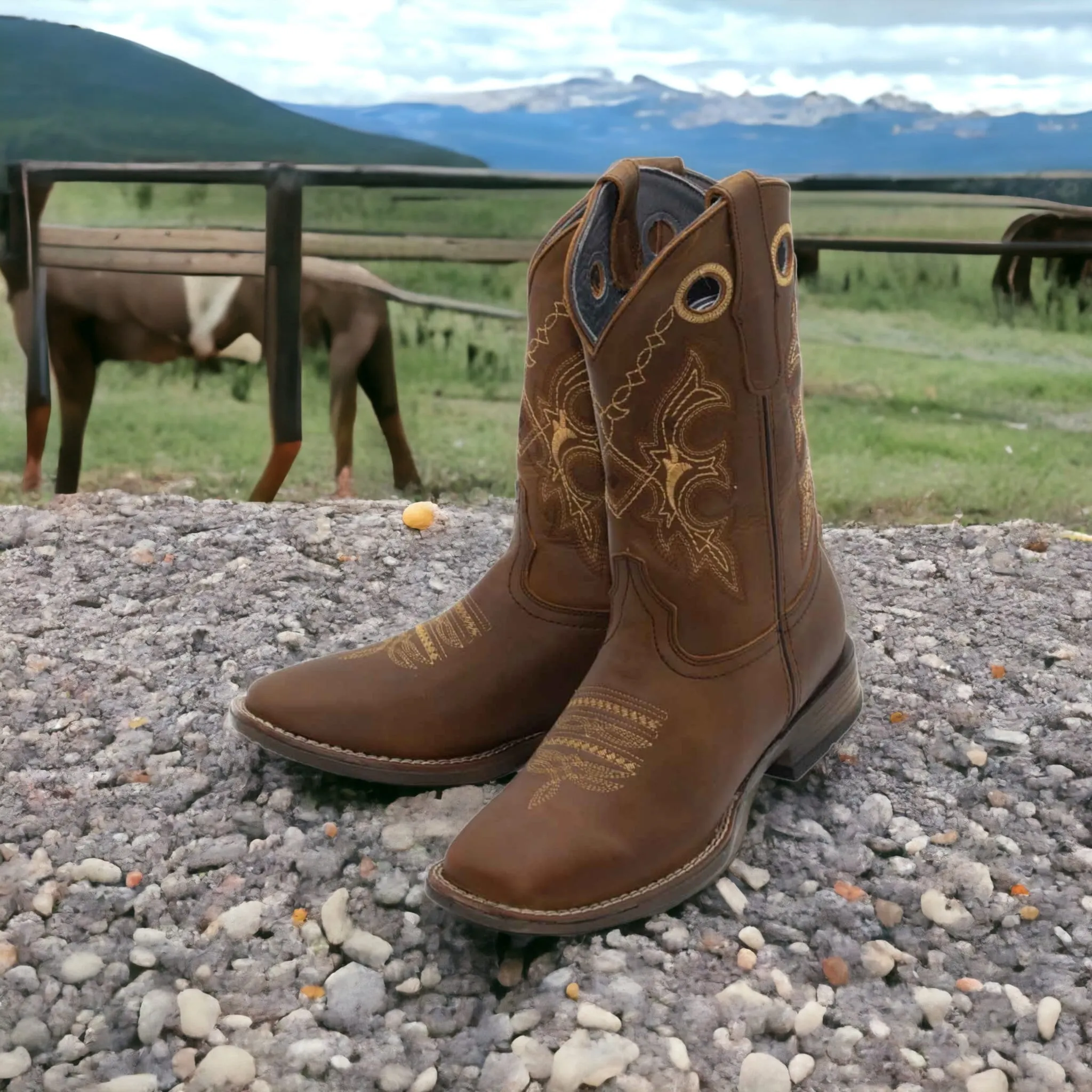 MEN'S WIDE SQUARE TOE ULTRA LIGHT CRAZY WALNUT LEATHER BOOT-732841