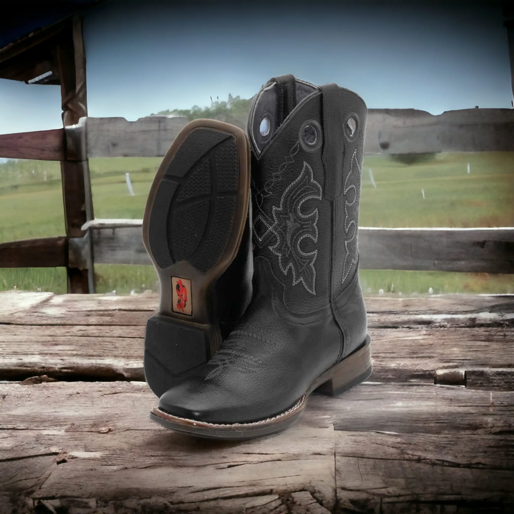 MEN'S WIDE SQUARE TOE ULTRA LIGHT SOLE GRSLY BLACK LEATHER BOOT-732705