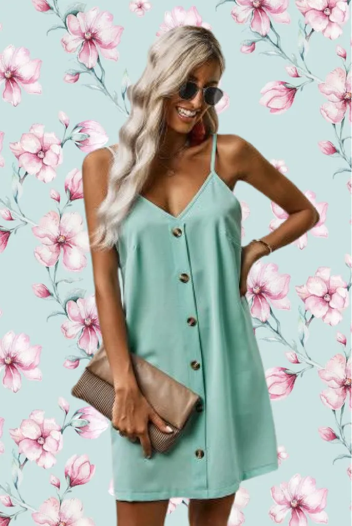 Mint Button Slip Dress