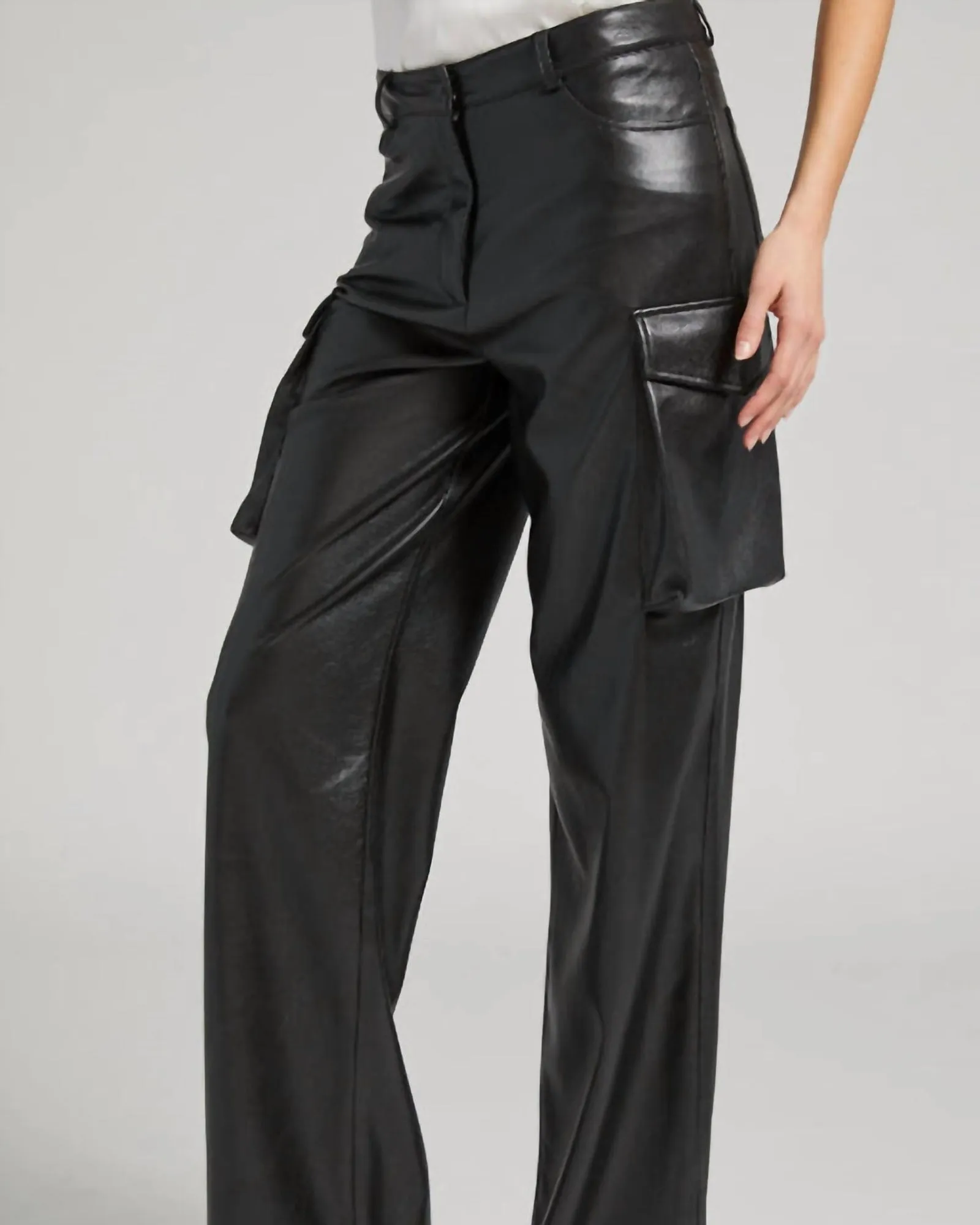 Nate Vegan Leather Cargo Pants In Black | Black